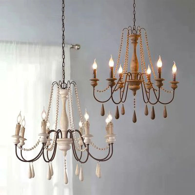 lustre rétro en bois massif pour décoration intérieure élégante - vue 4 sur 12
