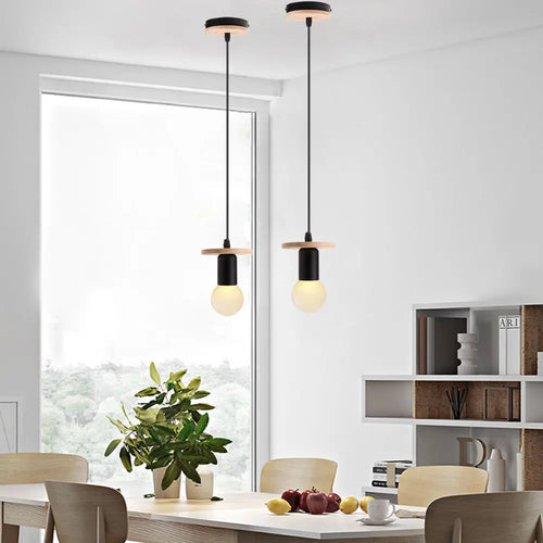 Nordique Simple bois bois suspension lumières Led suspension luminaire luminaire cuisine île Bar hôtel chambre d'enfants décor à la maison - vue 2 sur 10