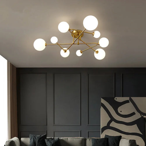 plafonnier moderne en verre doré design nordique élégant intérieur décoratif - vue 3 sur 9