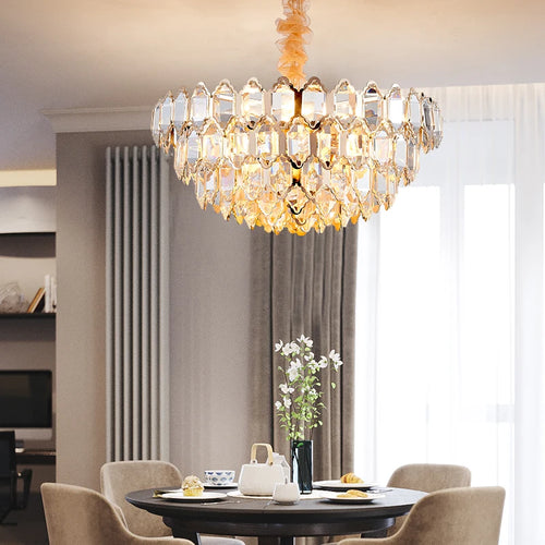 lustre moderne en cristal design avec éclairage led - vue 4 sur 16