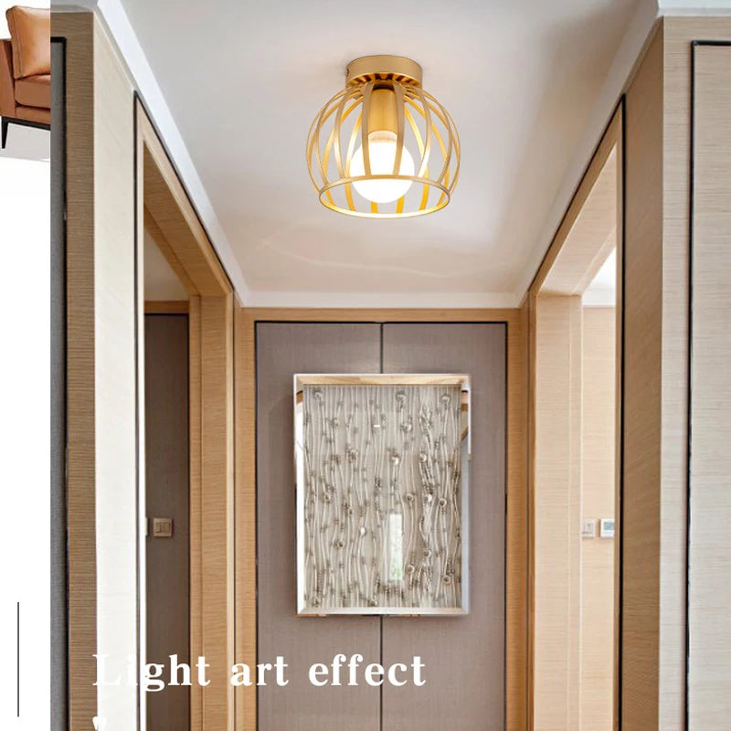 plafonnier rétro doré led en métal pour balcon couloir - vue 2 sur 10