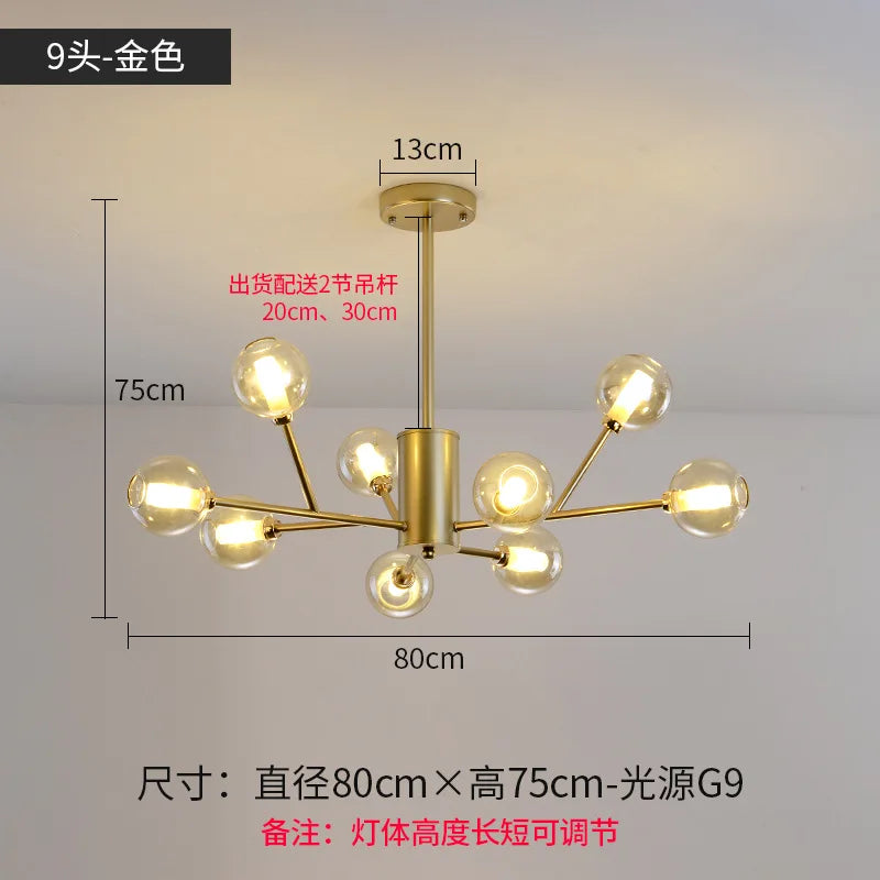 Lustre Nordique LED Salon Chambre Cuisine Boule de Verre moléculaire - vue 9 sur 16