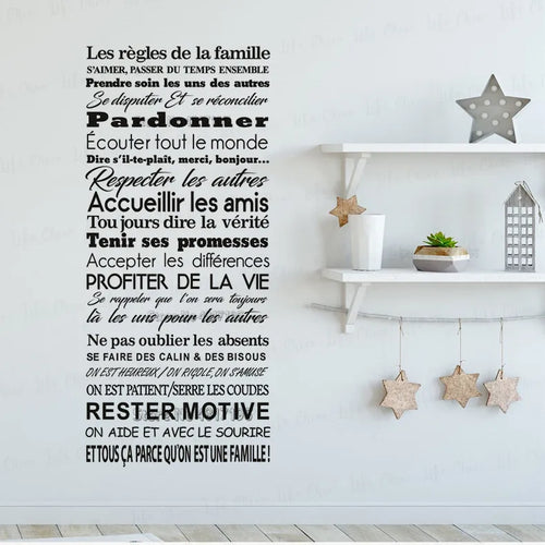 autocollant mural vinyle avec citation règles de la famille décoration intérieure - vue 2 sur 6