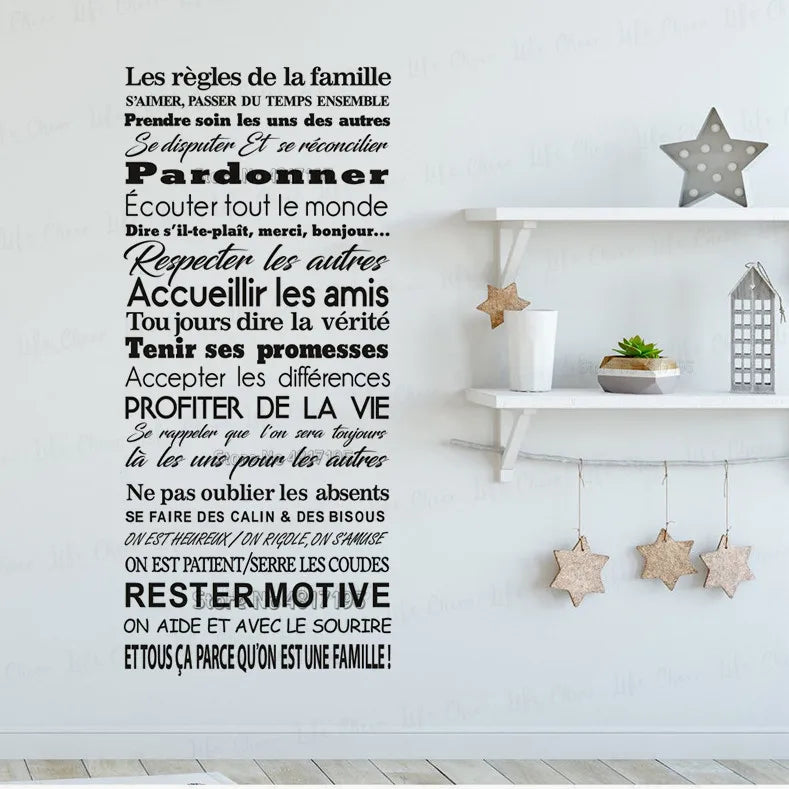 autocollant mural vinyle avec citation règles de la famille décoration intérieure - vue 1 sur 6