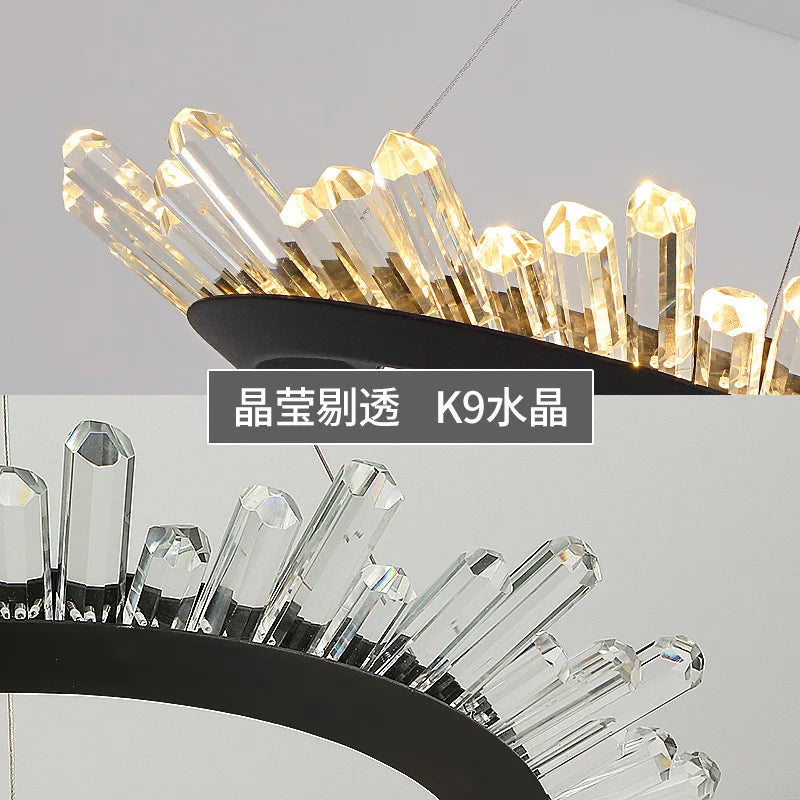 lustre de luxe nordique post-moderne en cristal naturel - vue 5 sur 12