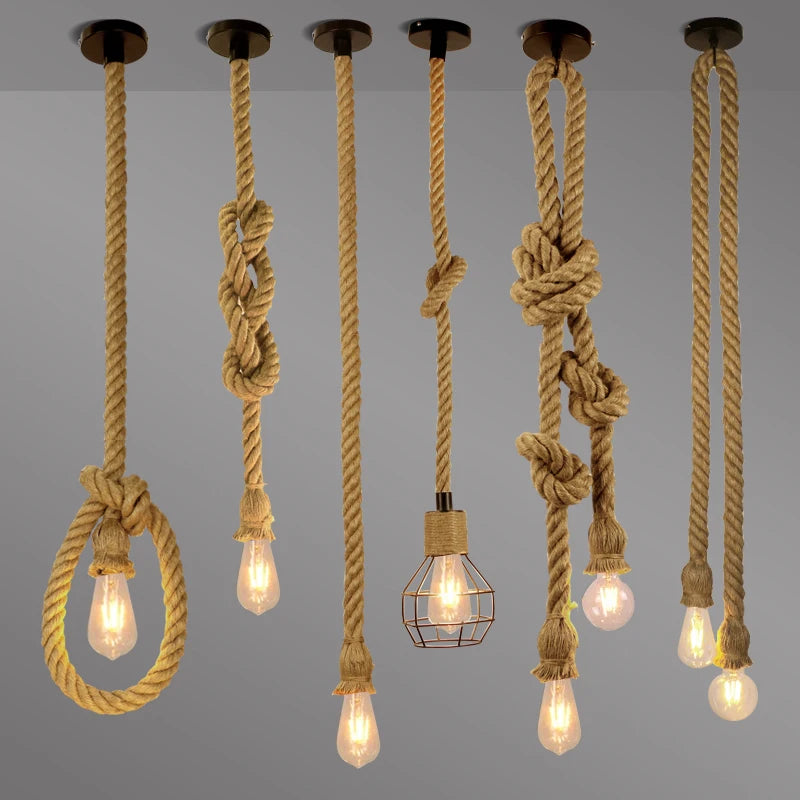 suspension en corde de chanvre style industriel pour café bar - vue 3 sur 8