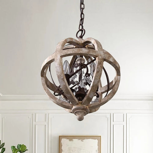 Lustre suspendu en bois massif rétro led dans le salon luminaire de décoration moderne rond Loft Suspension éclairage en cristal - vue 2 sur 8
