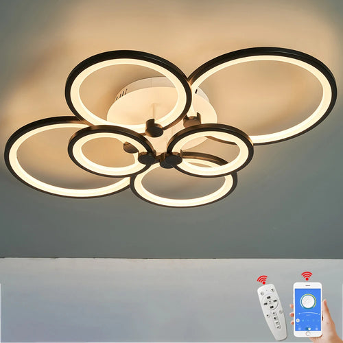 lustre moderne à anneaux circulaires avec éclairage led - vue 2 sur 14