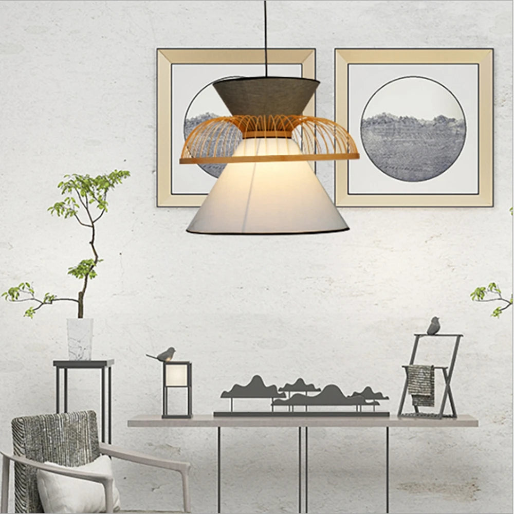 suspension en tissu japonais en bambou design moderne et minimaliste - vue 5 sur 12