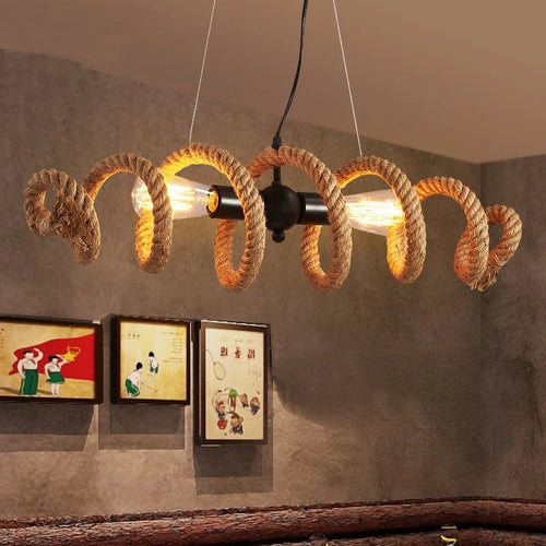 lustre rétro loft en corde de chanvre pour bar pub café - vue 2 sur 7