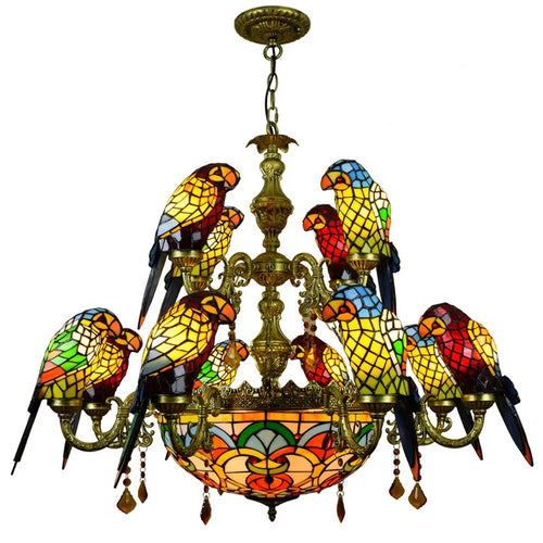 lustre tiffany vitrail lumineux oiseau perroquet design élégant intérieur - vue 12 sur 14