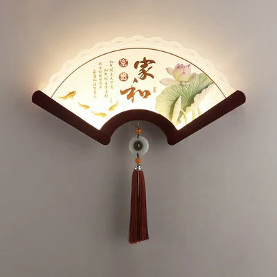 applique murale en bois éventail à led design rétro asiatique décoratif - vue 9 sur 18