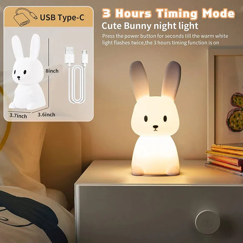 veilleuse lapin mignon en silicone usb pour enfants kawaii - vue 4 sur 7