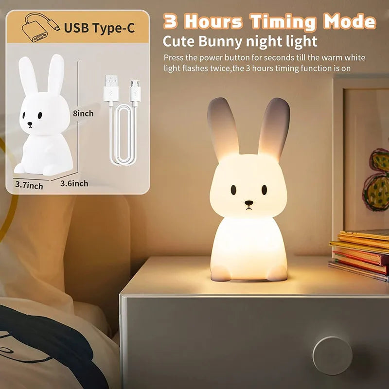veilleuse lapin mignon en silicone usb pour enfants kawaii - vue 4 sur 7