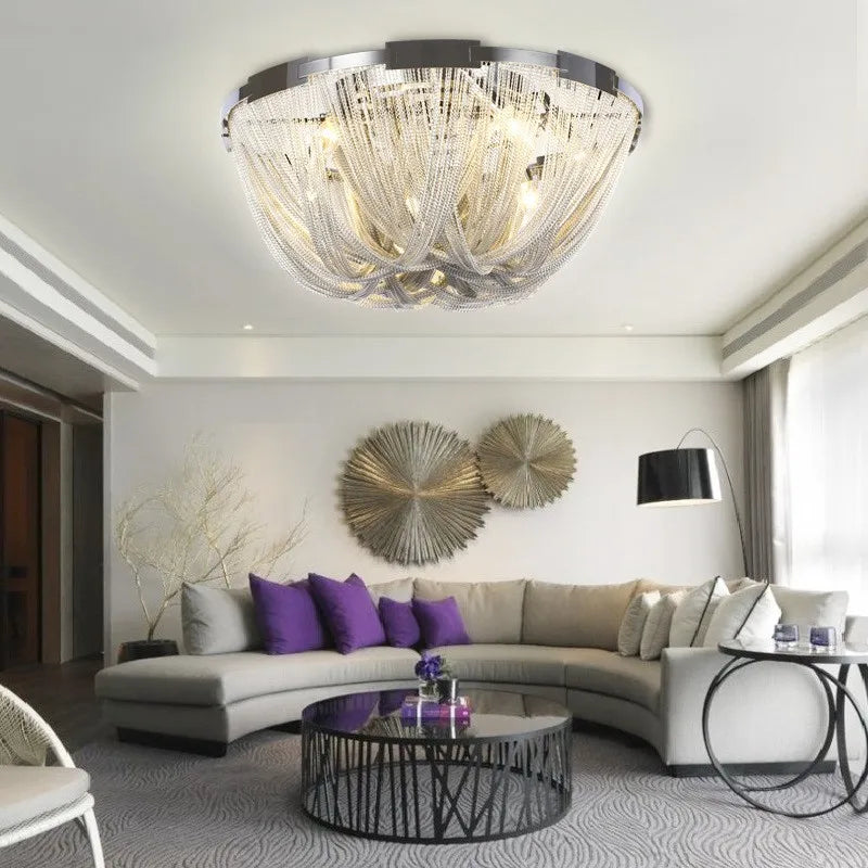 Designer LED Deiling Light Handmade Tassel Aluminum Chain Ceiling Light, Suitable For Living Room/Bedroom Home Decoration Lights - vue 2 sur 11