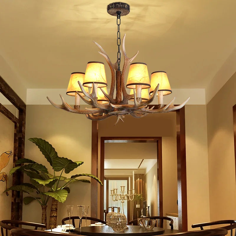 lustre rétro en résine et bois pour restaurant café bar - vue 6 sur 7