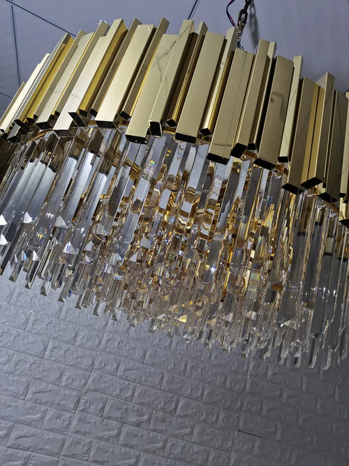 lustre moderne en cristal doré avec lampe led ronde - vue 5 sur 6