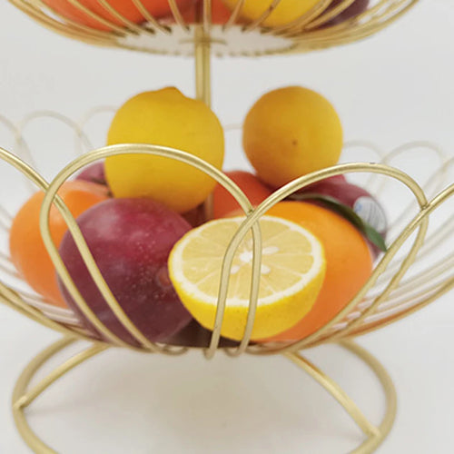 panier de rangement doré à deux niveaux décoratif pour fruits et gâteaux - vue 2 sur 8