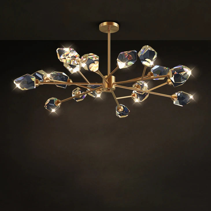 lustre en cristal et cuivre style art déco design moderne - vue 2 sur 22