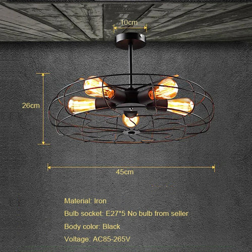 ventilateur plafonnier rétro loft suspension luminaire lustre - vue 9 sur 9