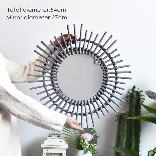 miroir en rotin japonais tissé à la main pour décoration moderne - vue 8 sur 12