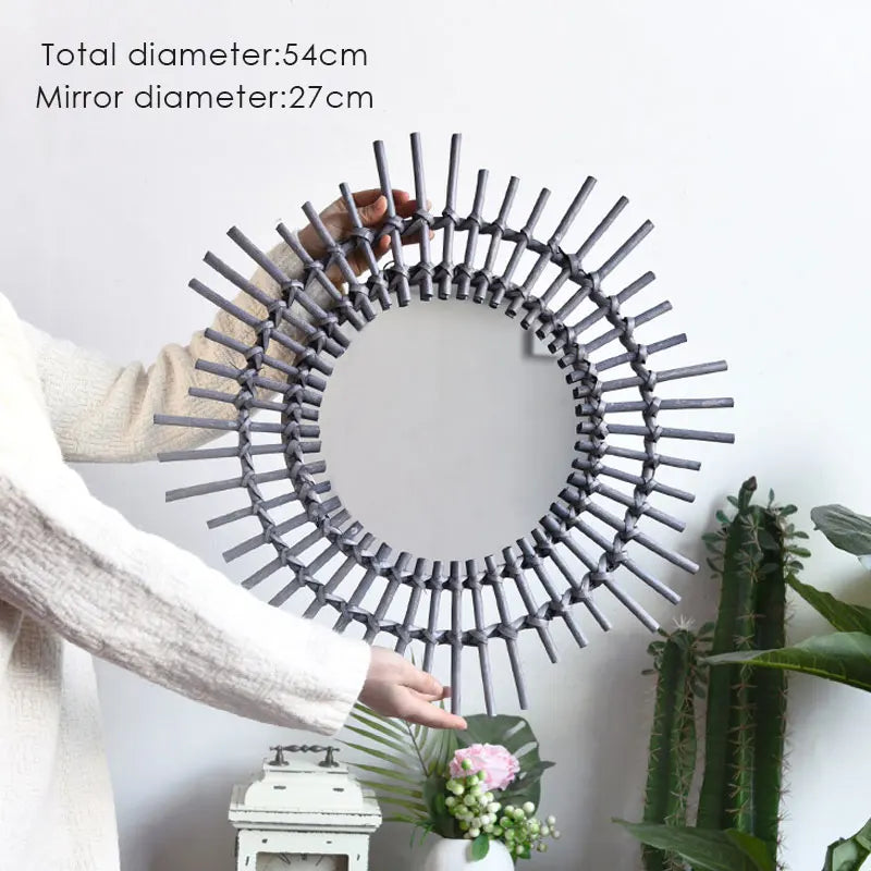 miroir en rotin japonais tissé à la main pour décoration moderne - vue 7 sur 12