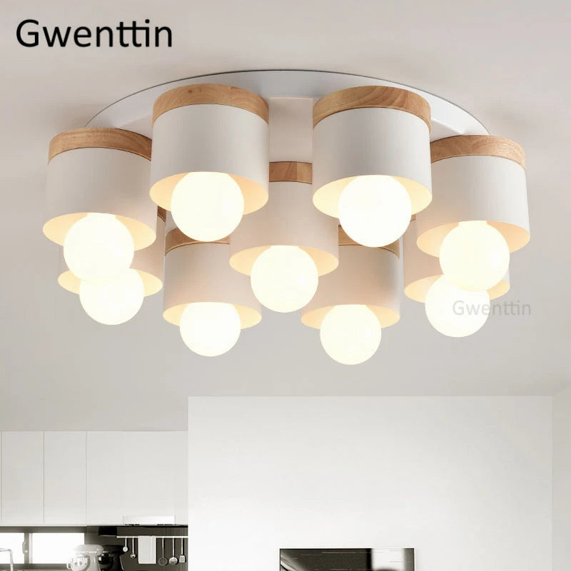 plafonnier moderne en bois et fer pour décoration intérieure - vue 1 sur 9