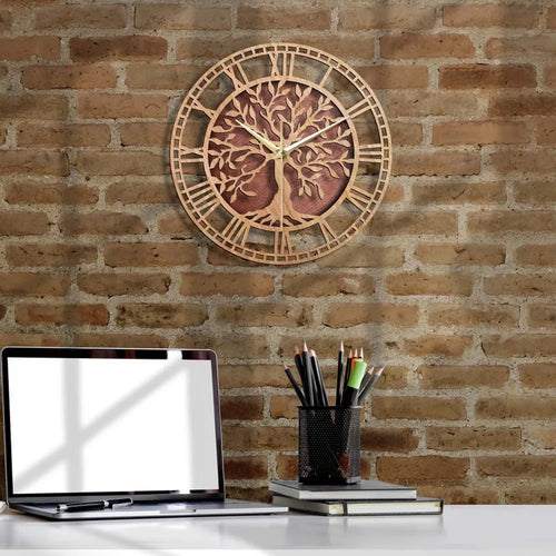 horloge murale en bois arbre de vie style ferme décorative et silencieuse - vue 7 sur 7