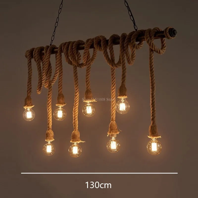lumière suspendue style industriel rétro avec corde de chanvre - vue 8 sur 9