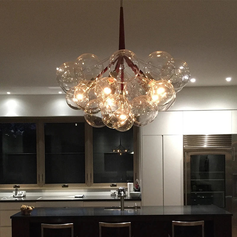 lustre nordique à lunettes avec fils café et lampes en verre - vue 6 sur 9