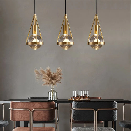 suspension luminaire loft led en cuivre cristal nordique - vue 3 sur 12