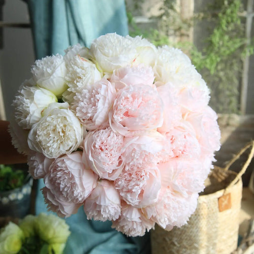 bouquet de 5 pivoines artificielles en soie pour décoration - vue 2 sur 14