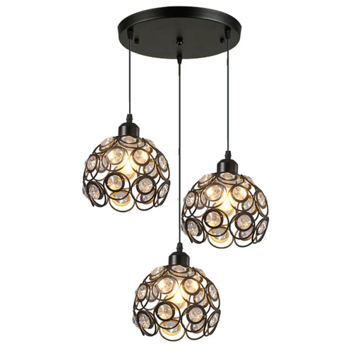 Modern Ceiling Light Chandelier Metal Crystal Shade E27, Pendant Lighting for Living Dining Room Bedroom Cafe Bar Black White - vue 5 sur 12