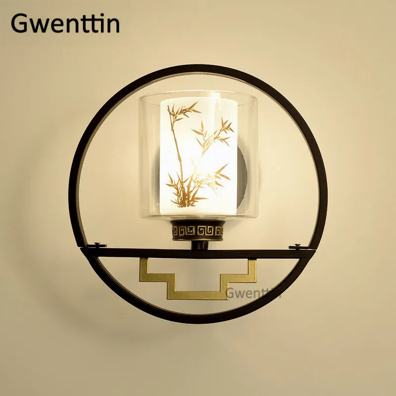 applique murale en verre style chinois vintage à led - vue 8 sur 9