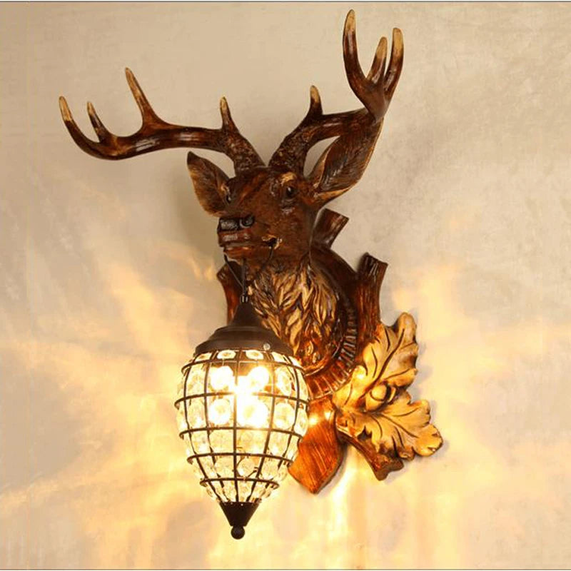 applique murale rétro en bois avec tête de cerf - vue 3 sur 7