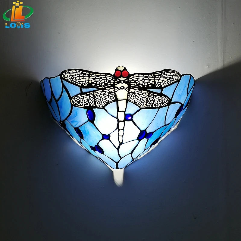 applique murale en verre libellule style tiffany pour décoration intérieure - vue 1 sur 8