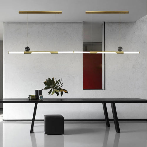 Chandelier in long dining room, black / gold thickened glass modern chandelier, hall, coffee shop, study, LED bar chandelier - vue 5 sur 18
