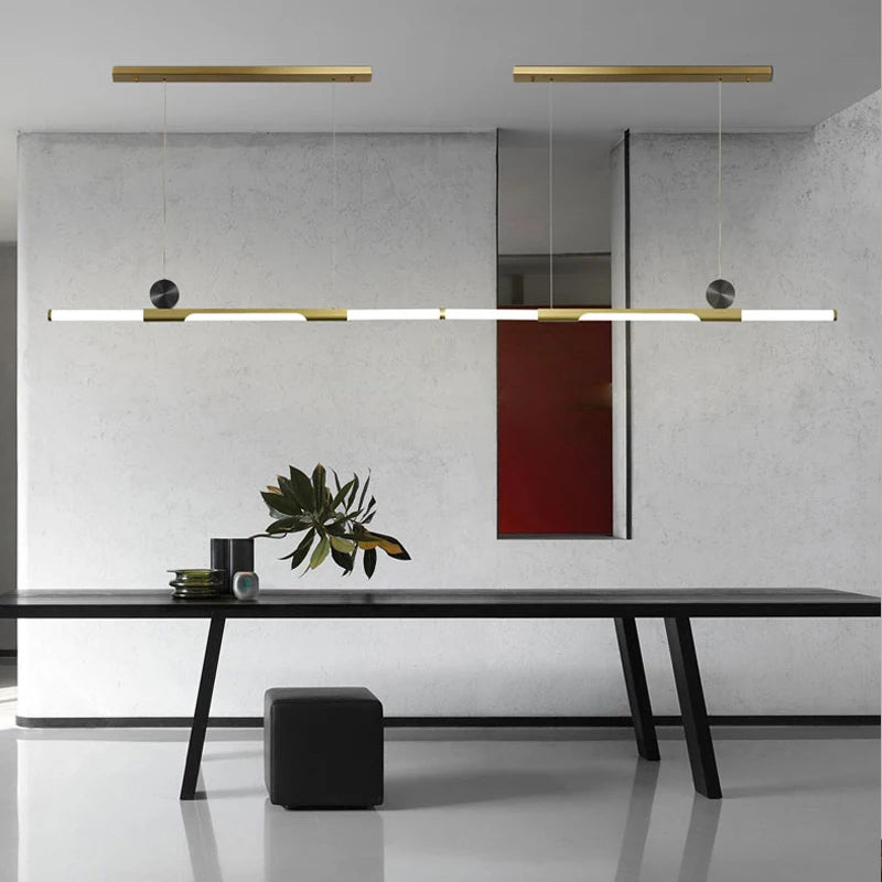 Chandelier in long dining room, black / gold thickened glass modern chandelier, hall, coffee shop, study, LED bar chandelier - vue 4 sur 18