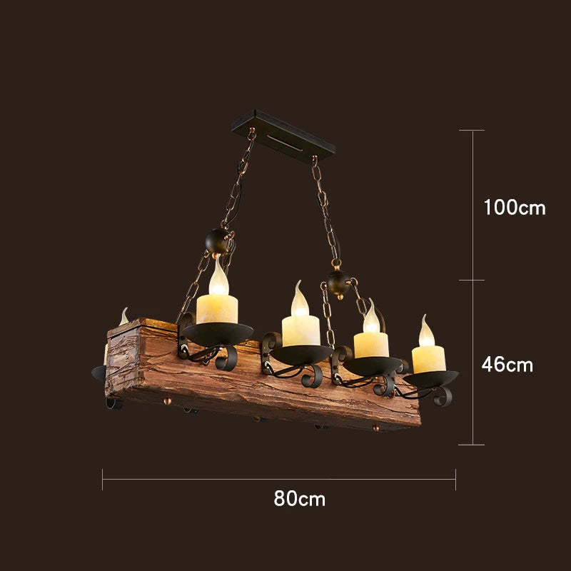 lustre vintage loft en bois avec suspension LED - vue 15 sur 28