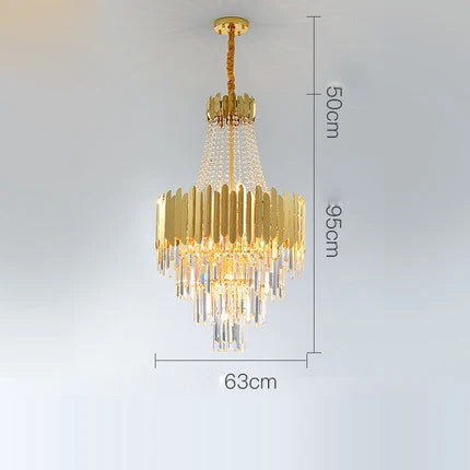 lustre en cristal design art déco en acier inoxydable avec éclairage led - vue 16 sur 19