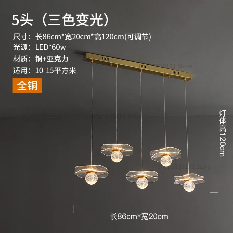 lustre moderne en acrylique et cuivre led feuille de lotus - vue 9 sur 18