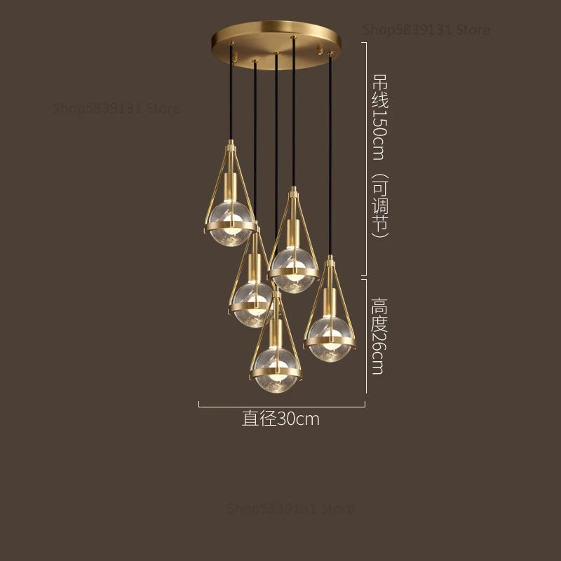 suspension luminaire loft led en cuivre cristal nordique - vue 12 sur 12