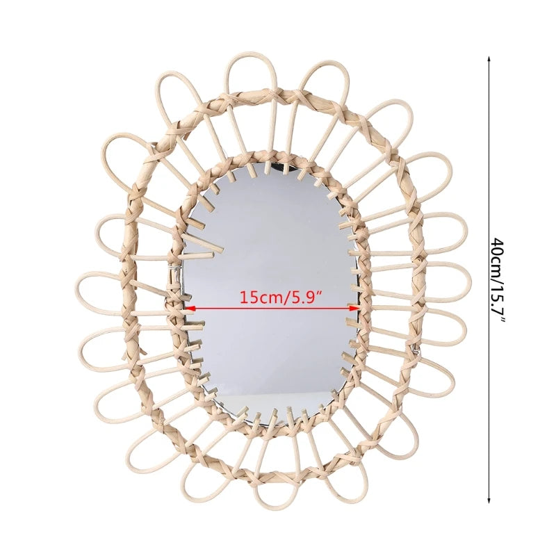 miroir mural suspendu en rotin pour un maquillage pratique - vue 12 sur 14