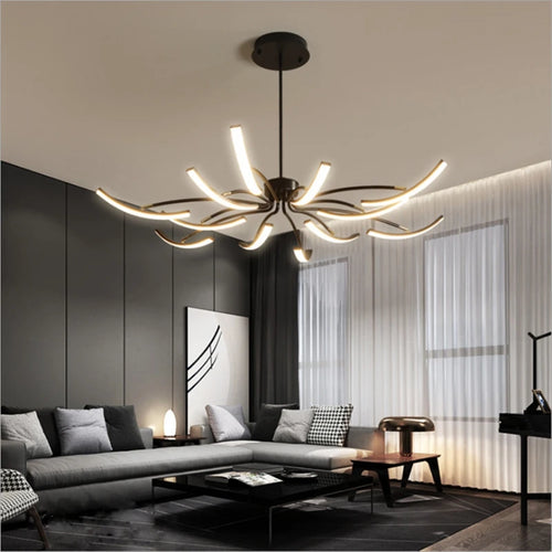 lustre noir 6 lumières réglable en métal moderne - vue 3 sur 10