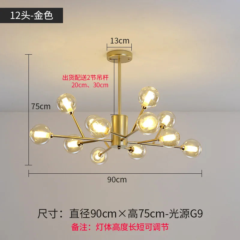 Lustre Nordique LED Salon Chambre Cuisine Boule de Verre moléculaire - vue 13 sur 16