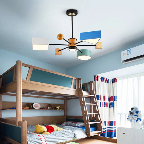 lustre bois moderne nordique salle manger chambre enfants - vue 3 sur 7
