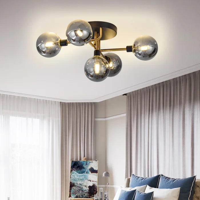 lustre moderne gris fumée verre maison intérieur - vue 4 sur 17