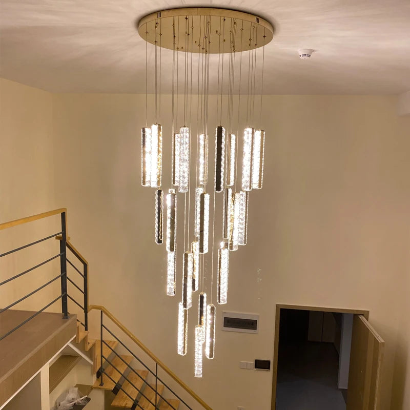 lustre en cristal led doré pour éclairage intérieur élégant et raffiné - vue 3 sur 16
