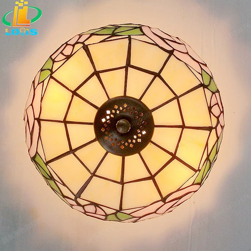 plafonnier en verre style tiffany pour éclairage artistique rétro - vue 4 sur 8