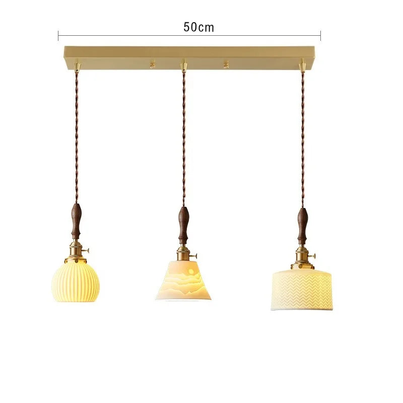 suspension moderne en céramique avec prise en cuivre et bois - vue 25 sur 30